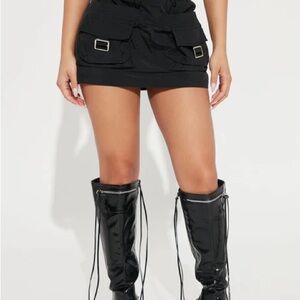 Still Got It Nylon Micro Mini Cargo Skirt - Black